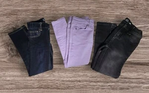 Girls Jeans Slim Skinny regular Fit Bundle of 3 Blue, Black, Purple Lilac Size 6 - Picture 1 of 24
