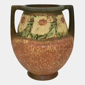 Roseville Dahlrose 1928 Vintage Arts And Crafts Pottery Brown Flower Vase 367-8 - Picture 1 of 6