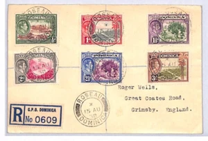 DOMINICA KGVI Cover Roseau Registered 1938 Lincs Grimsby {samwells-covers}YD280 - Picture 1 of 10