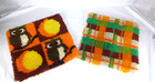 Pr Vtg 70s Latch Hook Rug Pillow Covers Groovy Owls Moon & Plaid Orange Green