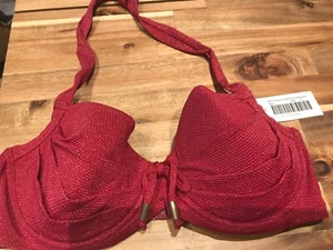 Pour Moi Barcelona Bikini Top Size 34D Underwired Padded Halter Bra Red Glitter - Picture 1 of 5