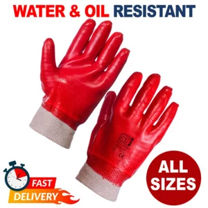 24 Pairs Red PVC Coated Knitted Wrist Rubber Work Gloves Mens Builders Gardening - Picture 1 of 1