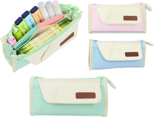 Large Capacity Pencil Case 3 Compartment Stationery Pouches Makeup Bag Storage - Picture 1 of 10