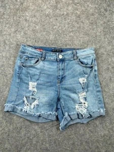 Hot Kiss Womens 29 Juniors 11 Blue Jean Denim Shorts Cut Off Distressed Mid Rise - Picture 1 of 7