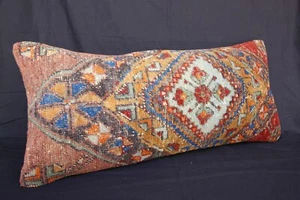 Vintage rug pillow, 13x28 pillow,Lumbar pillow, Handmade pillow,long size pillow - Picture 1 of 10