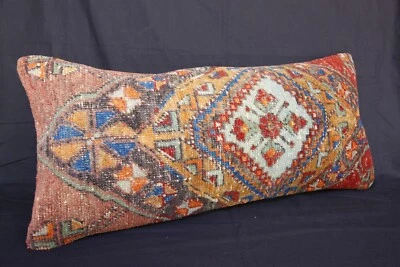 Vintage rug pillow, 13x28 pillow,Lumbar pillow, Handmade pillow,long size pillow - Image 1 of 4