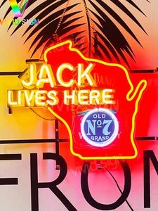 20"x16" Jack Lives Here Wisconsin Whiskey Light Neon Sign Lamp HD Vivid Printing - Picture 1 of 2