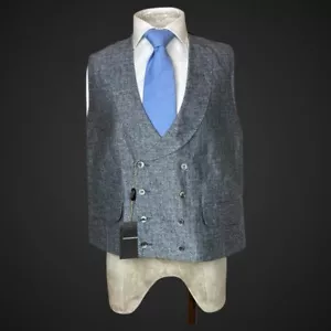 Favourbrook Men’s Waistcoat 46” Double Breasted Wool Silk Linen Shawl Halton New - Picture 1 of 9