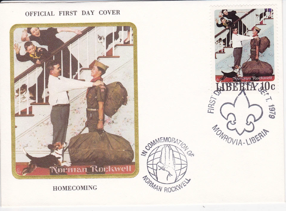 1979 LIBERIA SCOUTING / NORMAN ROCKWELL COMMEM.FDC COVER - HOMECOMING BOY/CUB SC - Image 1 of 1