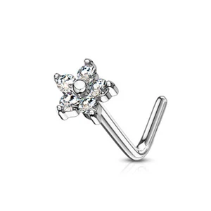 CZ Flower Top 316L Surgical Steel L Bend Nose Studs Rings 20G - Picture 1 of 16