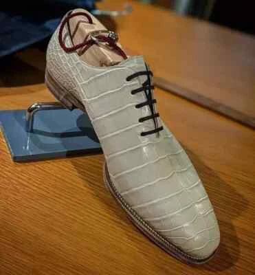 New Handmade Crocodile Texture Leather Oxford Lace Up wedding Party Dress Shoes - Image 1 of 4