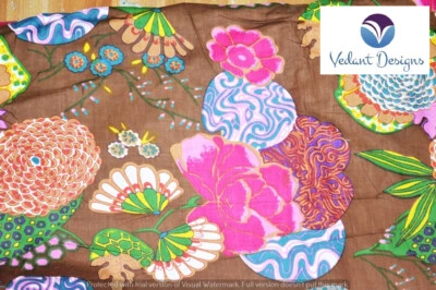 Tela marrón floral bloque artesanal de algodón indio de 10 yardas Foto 1 de 4