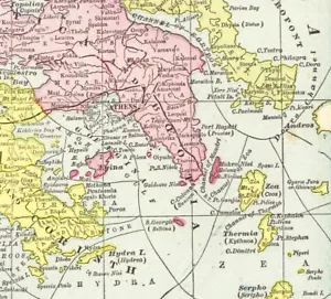 Antiguo mapa de Grecia de 1899 vintage mapa galería de viajes arte de pared #5918 - Imagen 1 de 3