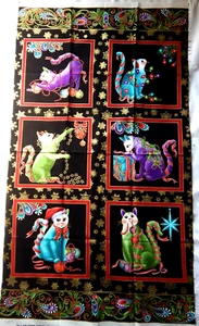 CAT-I-TUDE Christmas Panel by Ann Lauer 24.5" x 44" - Picture 1 of 4