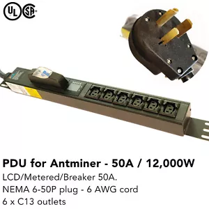 LCD Metered PDU 240V 50A NEMA 6-50P, 6 Port C13 Ports 6 AWG For Server Mining AI - Picture 1 of 10