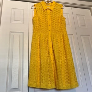 Calvin Klein Yellow Eyelet Button Front Dress Women's Size 10 - Picture 1 of 7