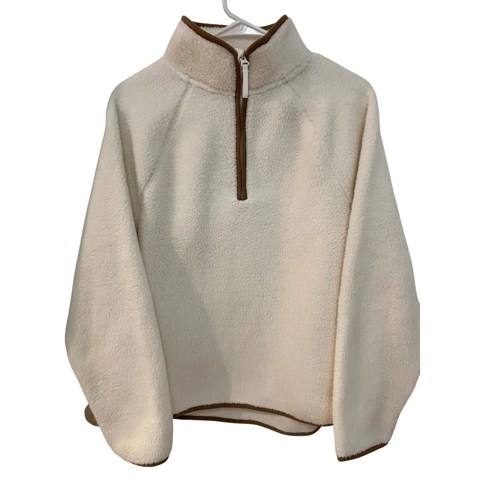 J. Pullover túnica Crew Cream Sherpa media cremallera para mujer pequeño Foto 1 de 4
