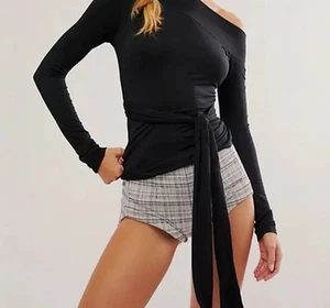 Free People Keep It Brief Micro Menswear Lined Black White Short 8 NEW - Picture 1 of 8