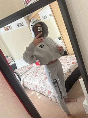 Champion Women’s Grey Tracksuit Set – Cropped Hoodie & Joggers – Size S - Image 1 of 3