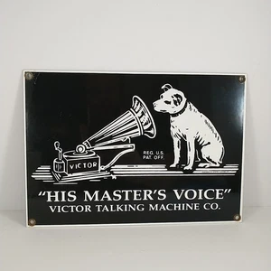 Vintage RCA Victor Nipper Dog "His Master's Voice" Porzellan emailliertes Blechschild - Bild 1 von 10