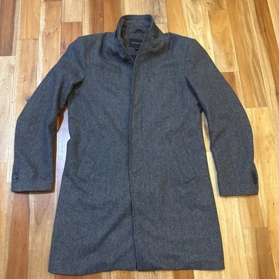 Banana Republic Jacket Mens Medium Gray Wool Blend Over Coat Herringbone - Image 1 of 4