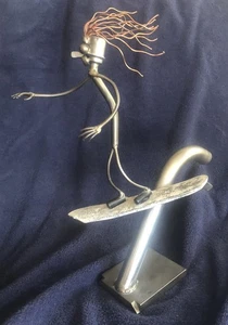 VTG 1998 Upcycled Nuts Bolts Whimsical Signed Welded Scrap Metal Art SURFER DUDE - Picture 1 of 13