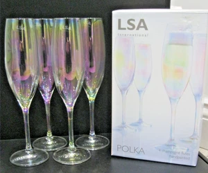 4x LSA Polka Boxed Pearlescent/Iridescent Hand Painted Champagne Flutes *NEW* - Picture 1 of 19