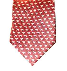 Vtg Rene Chagal Tie Red Rust Elephant Pattern Ital. Design Necktie Myung Ju Silk - Picture 1 of 9