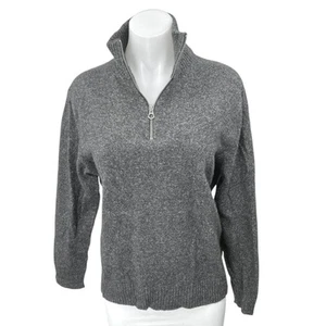 J.Crew Gray Wool Knit Long Sleeve 1/4 Zip High Neck Pullover Sweater Top Size L - Picture 1 of 3
