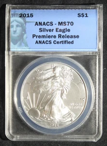 2015 MS70 ANACS AMERICAN EAGLE UNCIRCULATED SILVER DOLLAR #57 - Picture 1 of 4