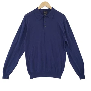 Jos A Bank Mens Silk Long Sleeve Polo Sweater Navy Blue Size L Office Career - Picture 1 of 5