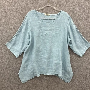 Valentina Naldi italienische Leinen Tunika Shirt Damen 1X Aqua Ösenärmel Lagen - Bild 1 von 10