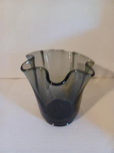 Vintage Murano rauchgrau Rüschen Glas Vase schwer 7 Zoll ? - Bild 1 von 11
