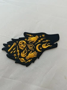 Celestial Majestic Wolf Head Sew On Patch Black Gold - 3" x 2" - Picture 1 of 4