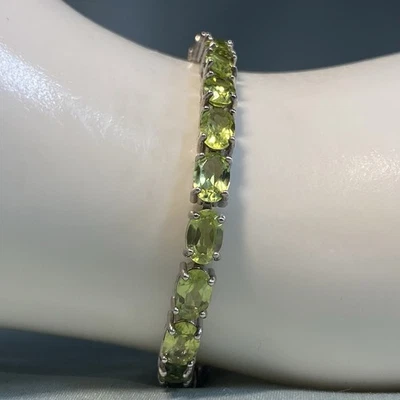 Adjustable Peridot Slider Sterling Silver  Tennis Bracelet with Sliding Clasp - Image 1 of 4