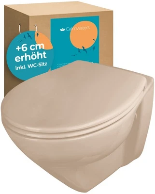 WC erhöht Bahamabeige +6 cm spülrandlos Hänge-WC Set WC-Sitz Absenkautomatik - Bild 1 von 4