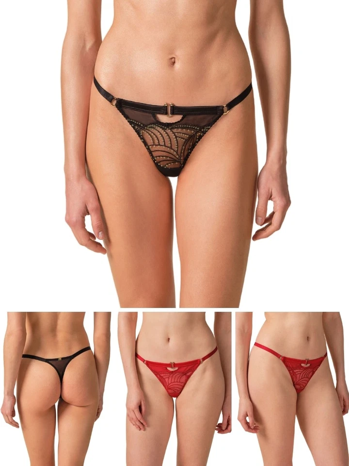 Gossard Viva Thong Knickers Sheer Embroidered Mid Rise Lined Briefs Lingerie - Image 1 of 1