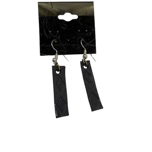 Blue Diamond Embossed Southwest Handmade Leather Dangle Earrings - Picture 1 of 4