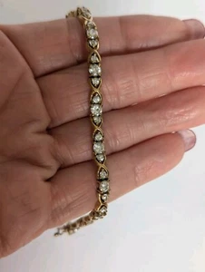 Vintage CL Gold Vermeil 925 Round CZ Cubic Zirconia X Tennis Bracelet 7” 13.8 gr - Picture 1 of 11