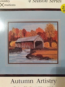 Folleto/folleto de punto de cruz de puente cubierto de arte de otoño - Imagen 1 de 1