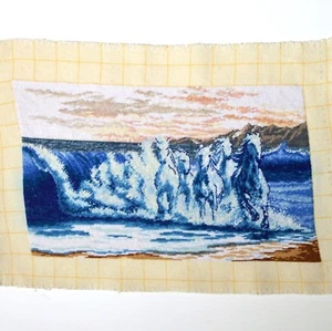 Finished 24 CT Cross Stitch Canvas Horses by Sea Completed Handmade Needlepoint - Picture 1 of 8