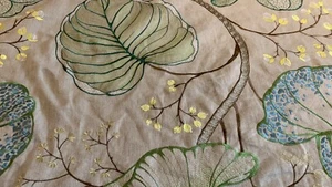 Green Leaves Embroidered Cotton Linen Fabric Osborne&Little Luxury 2.5 meters - Picture 1 of 10