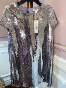 GB Girls Short Sleeve Sequin Dress-Silver - Size L (12/14) - Picture 1 of 5