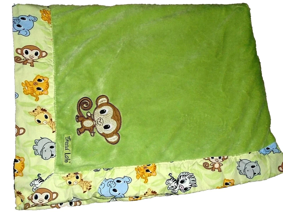 5P TREND LAB Safari Jungle Zoo MONKEY Plush Velour Crib Baby Blanket Comforter - Image 1 of 1