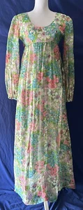 Vintage 70’s Dress Maxi Pastel Floral Sheer Boho Prairie Festival Peasant XS - Picture 1 of 8