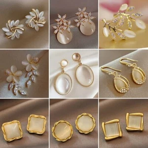 Fashion Women Flower Natural Stone Dangle Earrings Stud Crystal Jewelry Gifts - Picture 1 of 23