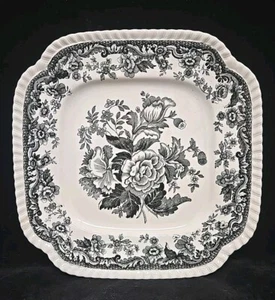 3 Antique SPODE Dessert Plates Black Flowers Floral Square Plate - Picture 1 of 8