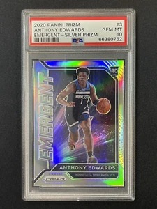 PSA 10 GEM MINT ANTHONY EDWARDS ROOKIE SILVER EMERGENT 2020 PANINI PRIZM NBA RC - Picture 1 of 2