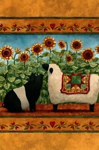 Sheep Pig Sunflowers Sunflower Nature Teresa Kogut Blank Inside Greeting Card - Picture 1 of 2
