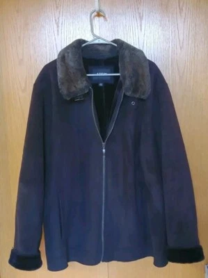 Men’s Apt 9 Faux Suede Faux Fur Collared Lined Coat Size XXL Black Full Zip - Image 1 of 4